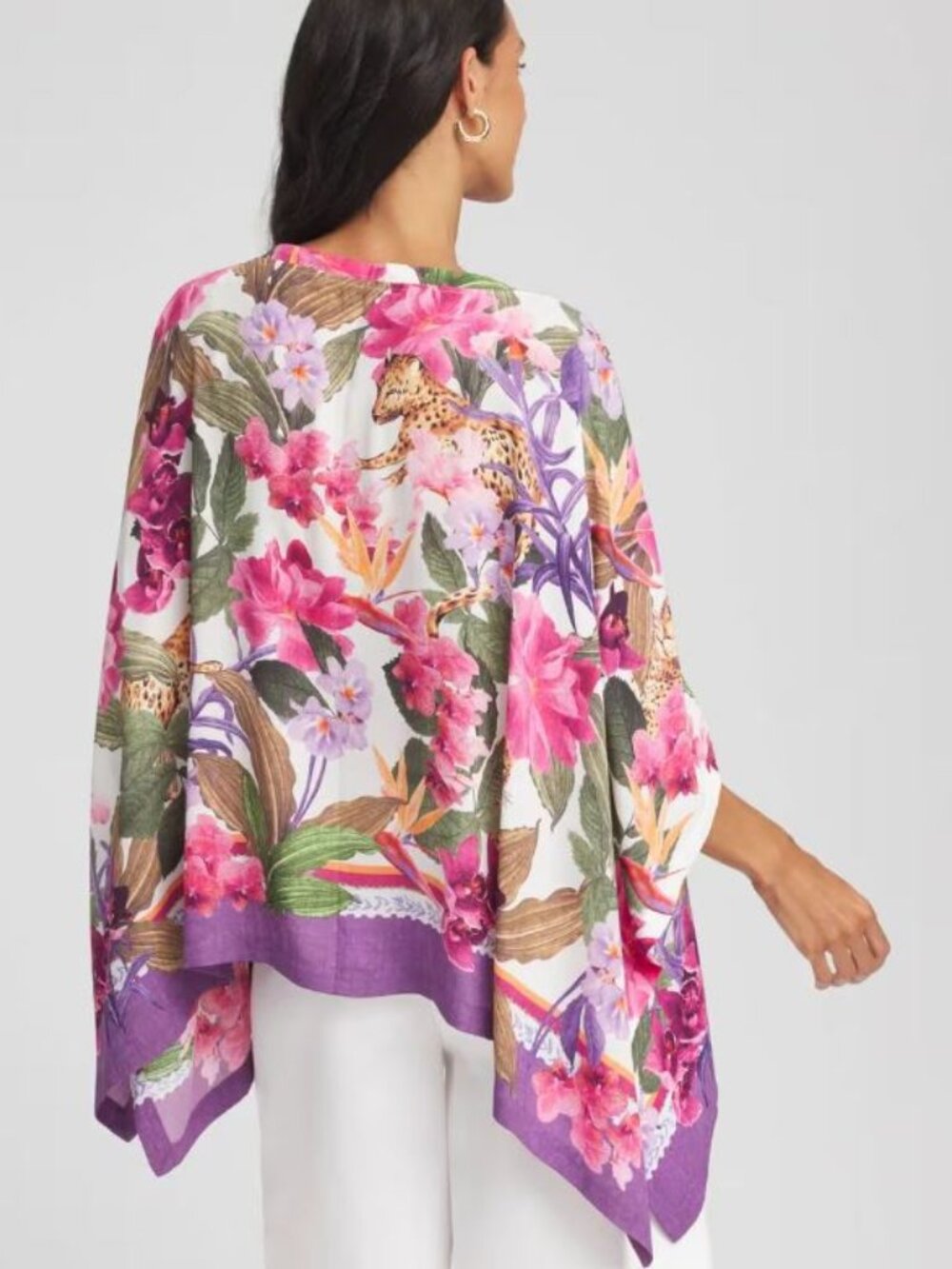 Chico's Floral-Print Poncho S/M - Picture 2 of 4